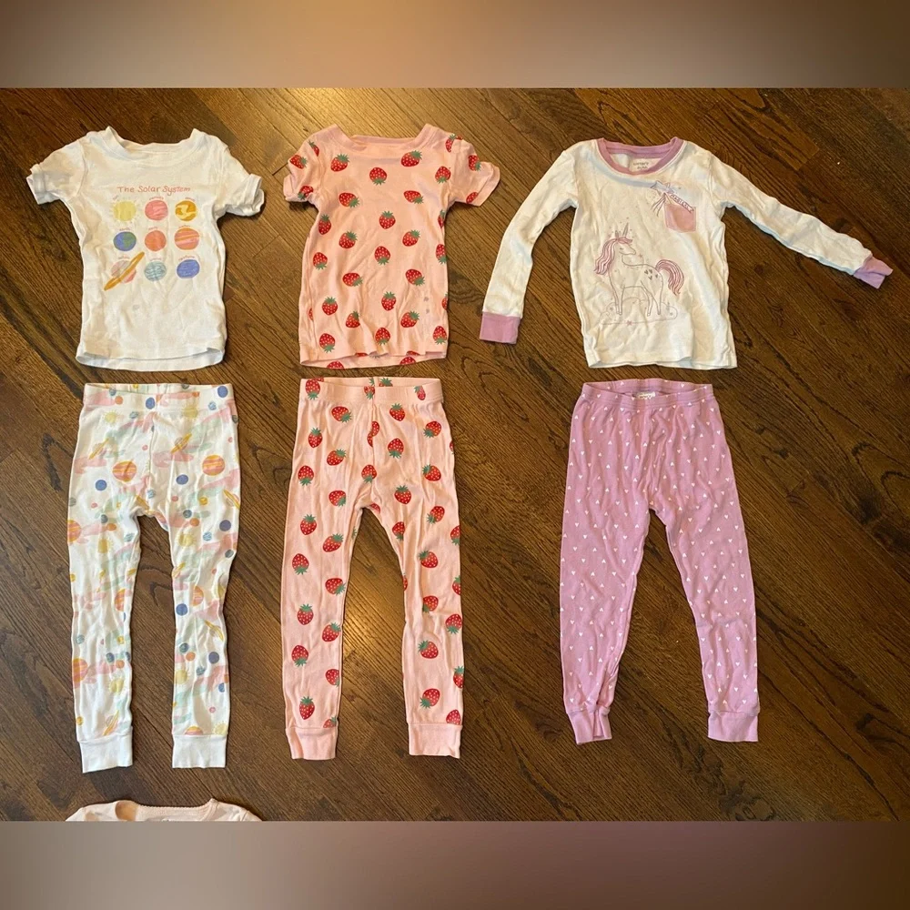 LOT- 7 pairs cotton pajama sets girl size 4T (14pcs total) sleepwear USED pjs